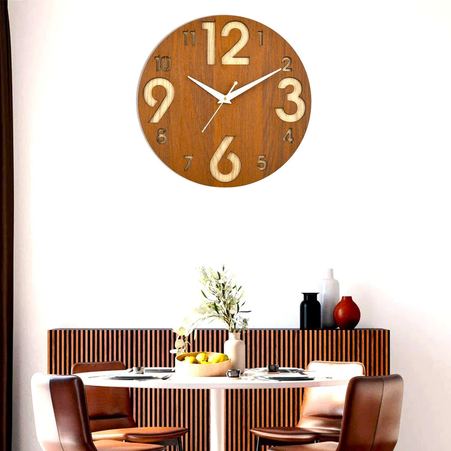 Wooden Silent Non-Ticking Wall Clock for Home Stylish Latest Designer Wall Clock for Home Living Room Bedroom Office Hall